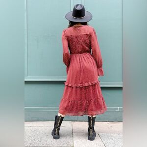 LoveRiche Polka Dot Mid Dress in Brick S NWOT